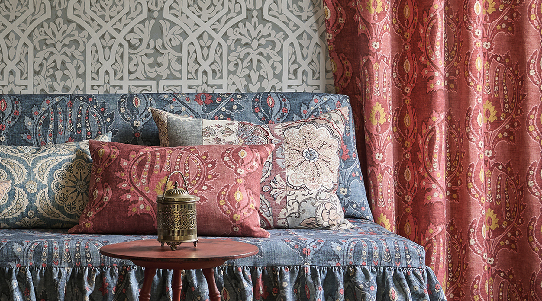 Folkflora living room with Otto curtain and sofa with Pasha cushion