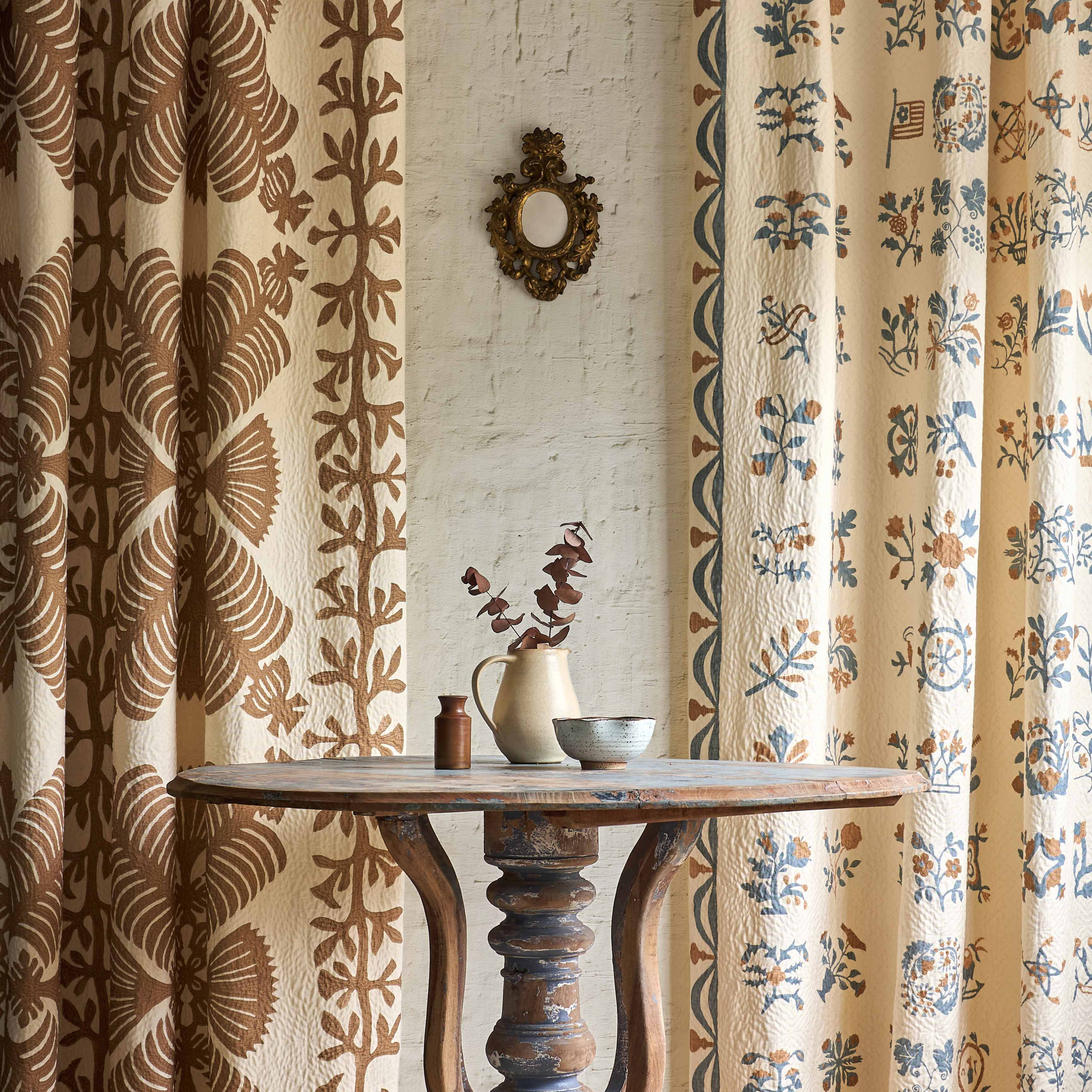 Fabrics with bold and floral prints made in England 